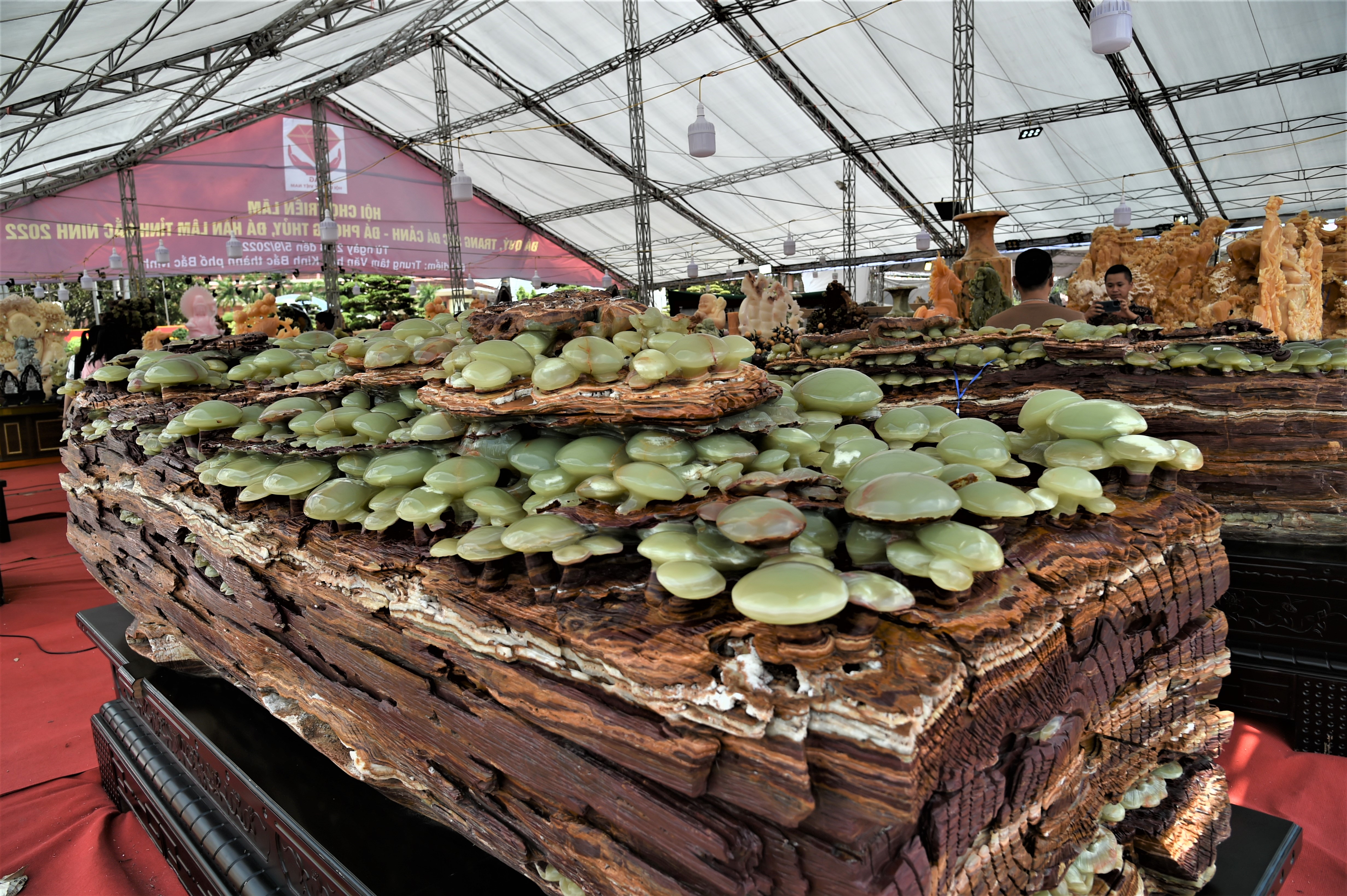 Tác phẩm gỗ hóa thạch rất độc đáo được nghệ nhân mang đến trưng bày tại triển lãm 